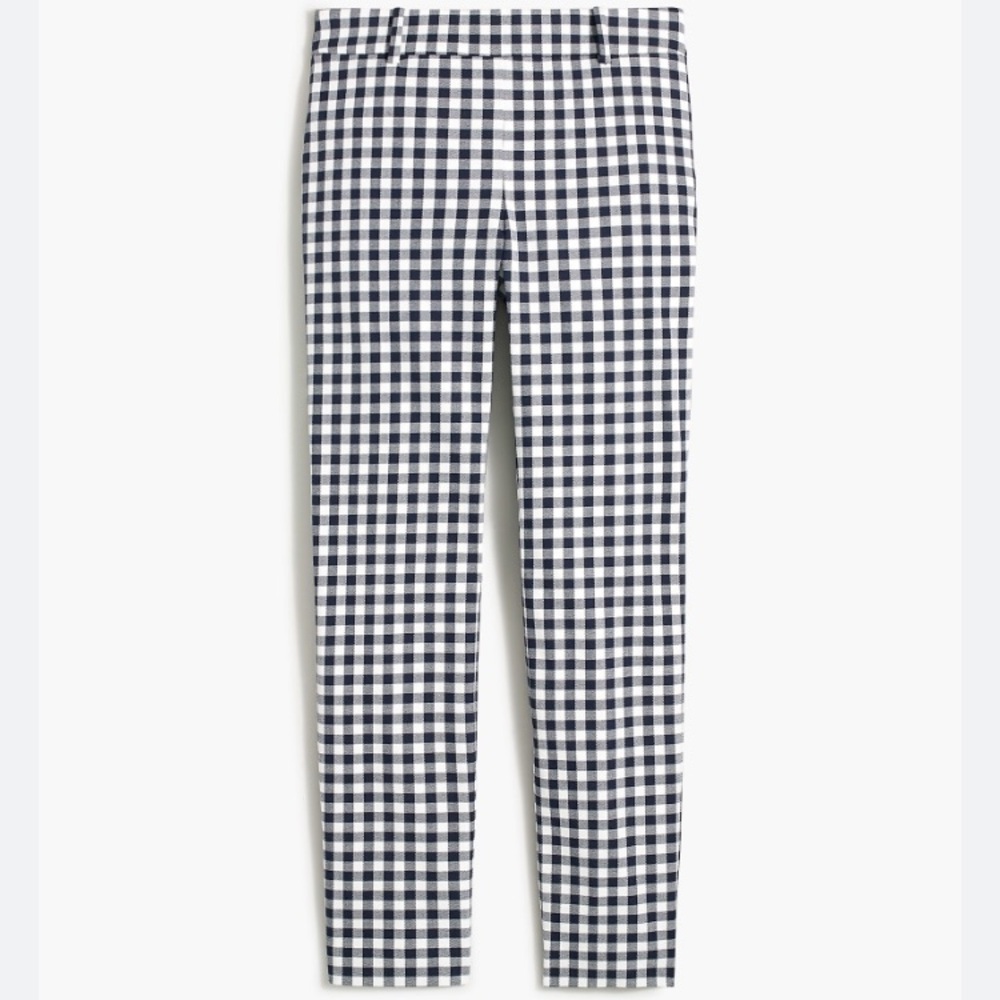 J. Crew Factory Navy Gingham Winnie Ankle Cotton Stretch Preppy Pants Size 0 - Picture 1 of 15